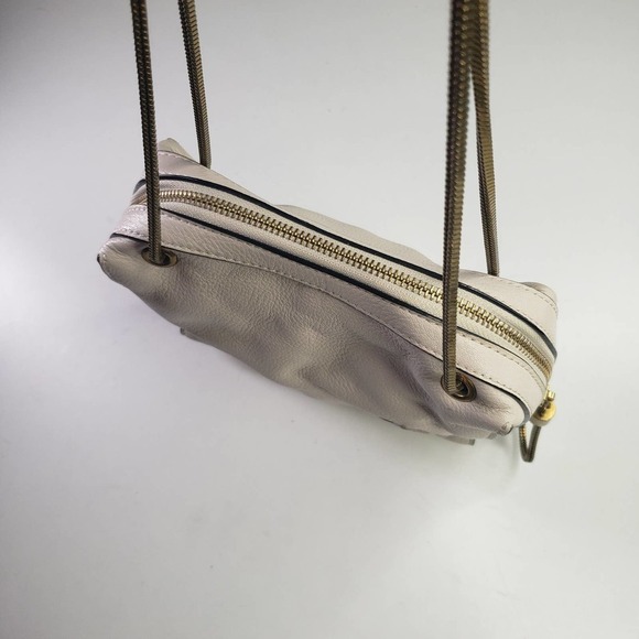 Elliott Lucca Snake Chain Leather Purse Beige Ivory Zip Top Bag - Picture 4 of 9